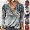Autumn Winter Women's Long Sleeved Printed V-neck Loose T-shirt for Women