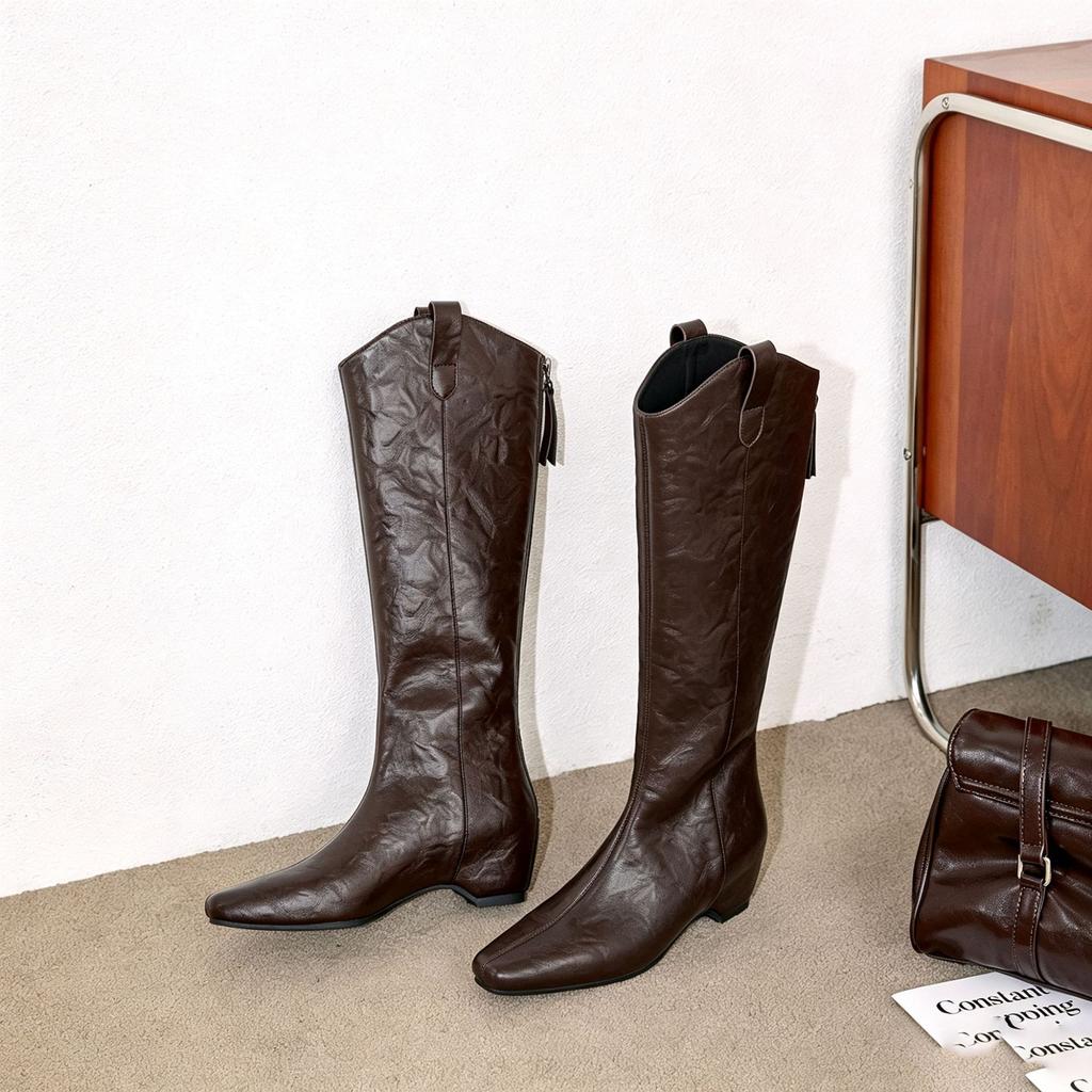 Inner height increase~ Over-knee long boots for women's spring and autumn new V-mouth thin high knight boots pointed thick heel