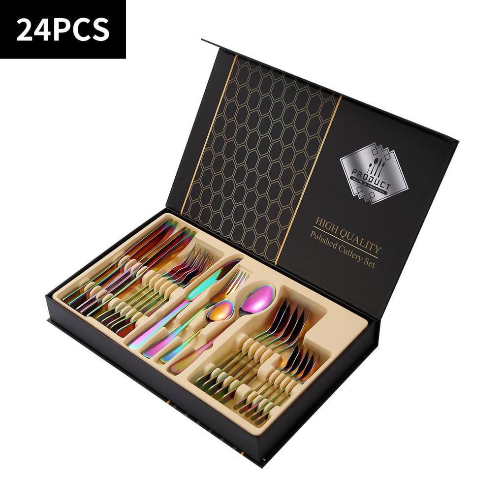 Эксклюзивный набор столовых приборов из нержавеющей стали, 24 предмета: Нож, Вилка, Ложка - Подарочная коробка серии 1010