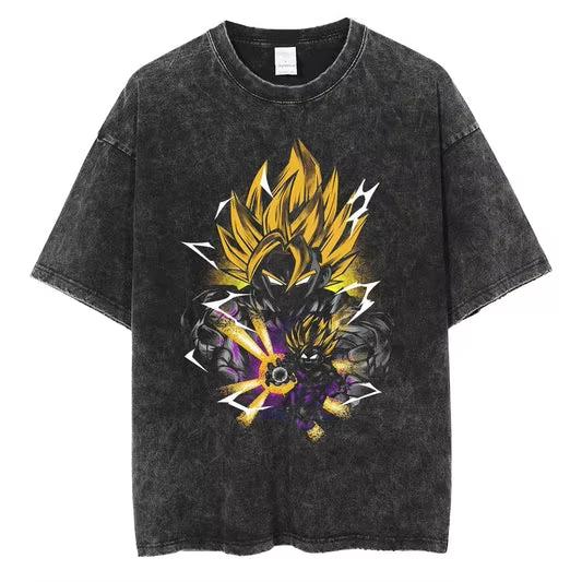 Unisex Vintage Washed Dragon Ball Anime Tshirt Man Women cotton Short Sleeve Top Streetwear Casual Tee Summer Yk