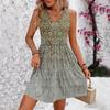 Женское летнее модное повседневное плиссированное платье без рукавов с v-образным вырезом и градиентным принтом