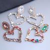 1 пара женских висячих сережек с большим полым сердцем, цветной декор из страз, преувеличенные серьги для вечеринок, клубов, свиданий, висячие серьги, украшения для ушей