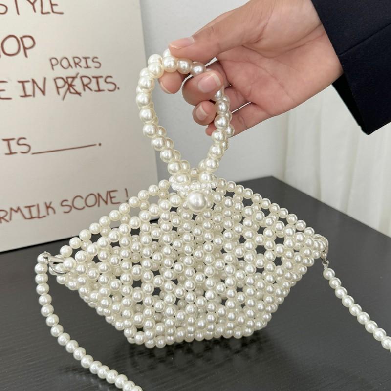 Mini Pearl Embellished Woven Shoulder Bag Women - Sweet Chic Crossbody Purse SmallShape Handheld