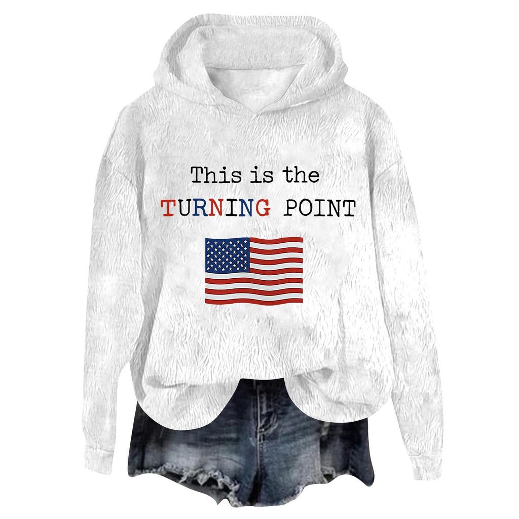Women's Hooded Long Sleeve Printed Flannel Top Hooded Sweatshirt