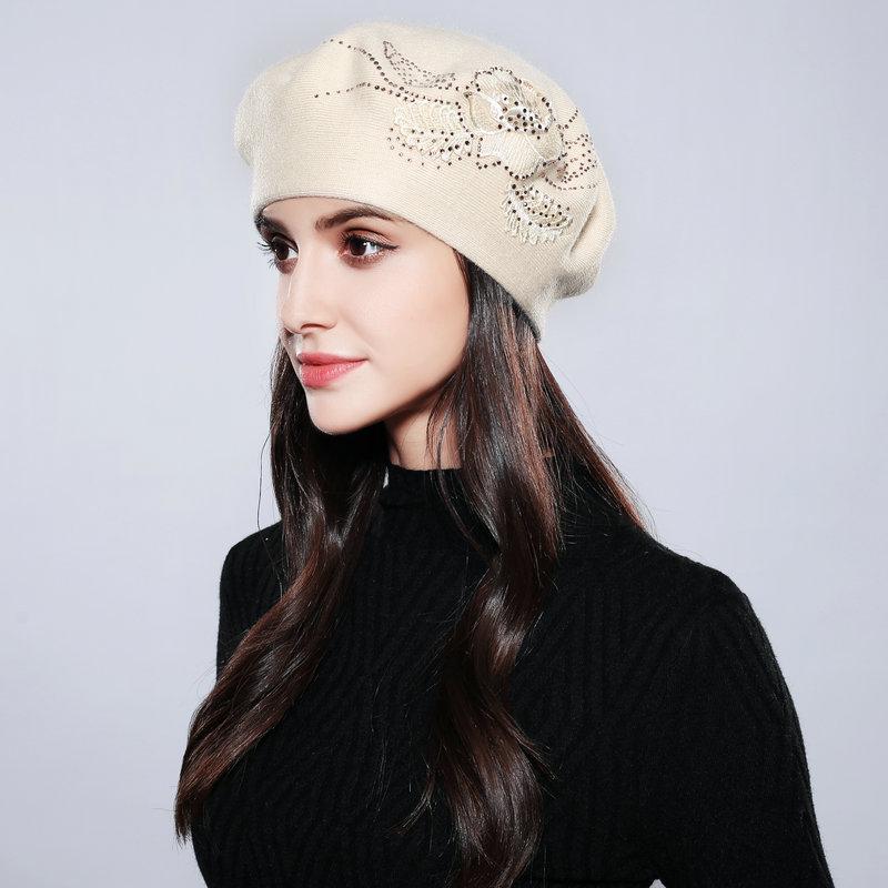 Капот Femme для женщин берет из хлопка и шерсти брендовые вязаные модные осенне-зимние шапки с цветочным принтом для женщин