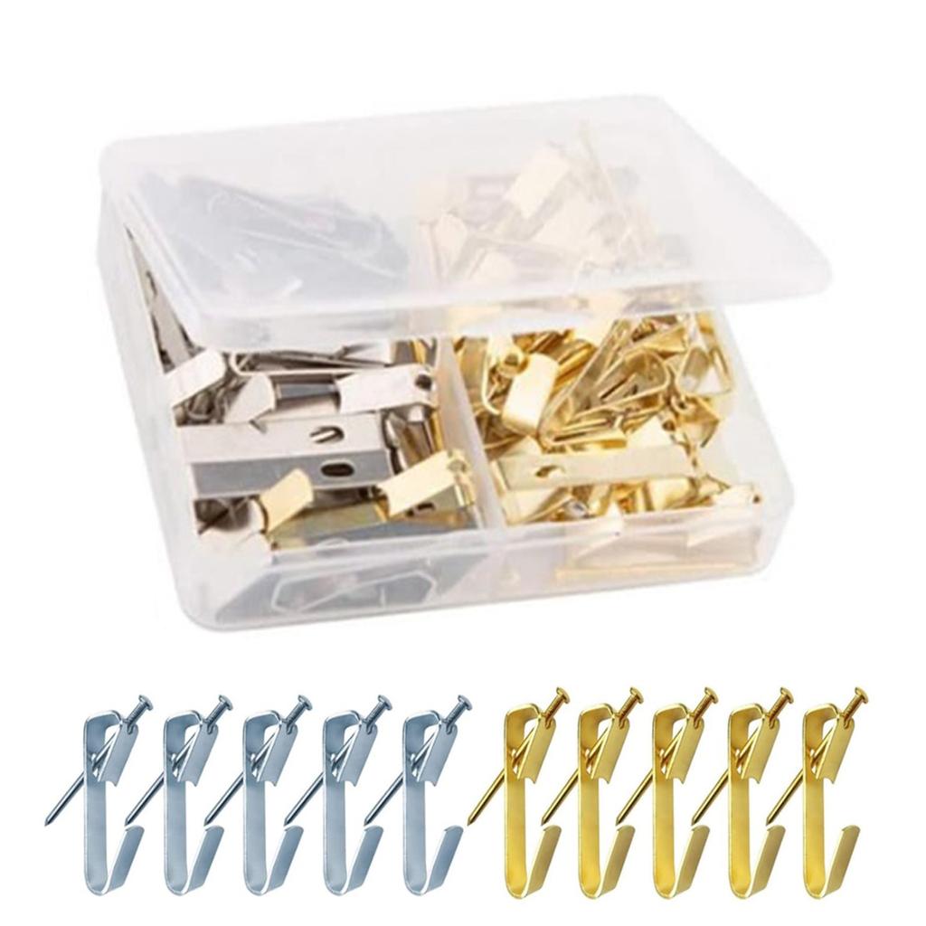 40Pcs Metal Picture Hangers with Nails Heavy Duty Picture Hanging Hooks Hardware Picture Hanging Kits On Wood/Drywall