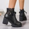 Fall and Winter Fashion Korean Size Boots Women's Round Toe Thick Heel Back Zipper Lace Lace Martin Boots