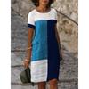 Summer Loose Patchwork Color Straight Dress Women's Plus Size O Neck Short Sleeve Midi Dresses