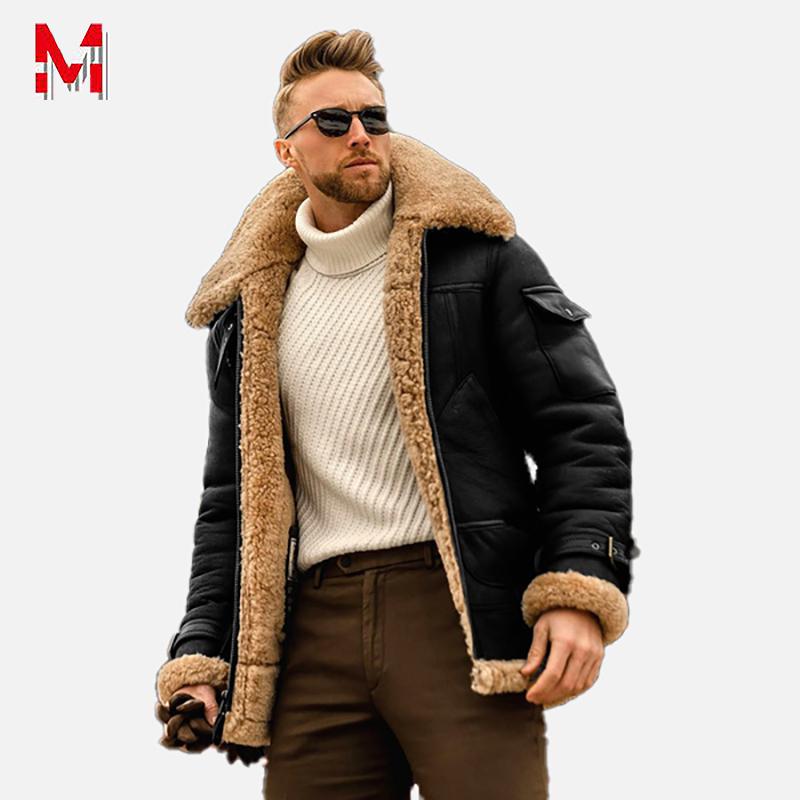 Мужская кашемировая кожаная куртка с подкладкой, винтажная мужская уличная одежда, утепленное пальто, мотоциклетные куртки, зимнее пальто
