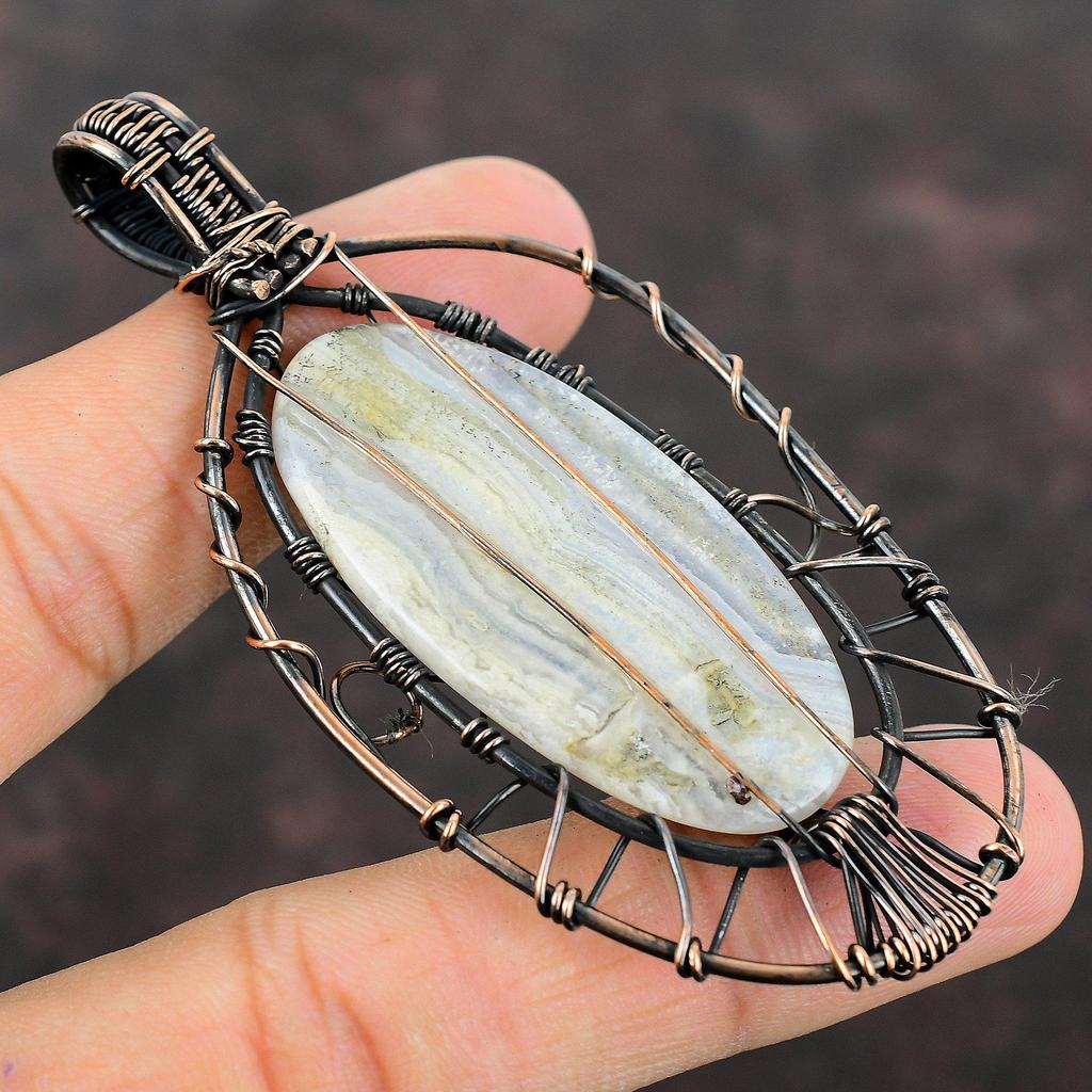 Древо жизни Синий Кружевной Агат Кулон Драгоценный Камень Проволока Ювелирные Изделия Медная Проволока Обернутый Кулон Ручной Работы Древо Жизни Ювелирные Изделия Подарок Для Матери