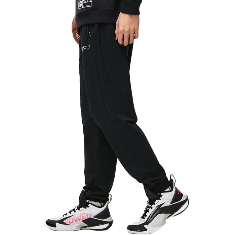 Li-Ning Профессиональная баскетбольная серия Однотонные Удобные Универсальные Простые Спортивные Повседневные Брюки Мужские низы Черный AKLT991-1