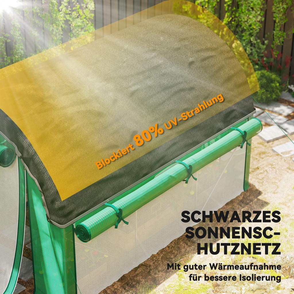 3 x 2 x 2 m Polytunnel Greenhouse with Sun Protection Net, Roll-Up Side Walls, Plastic Cover, Steel Frame, Green
