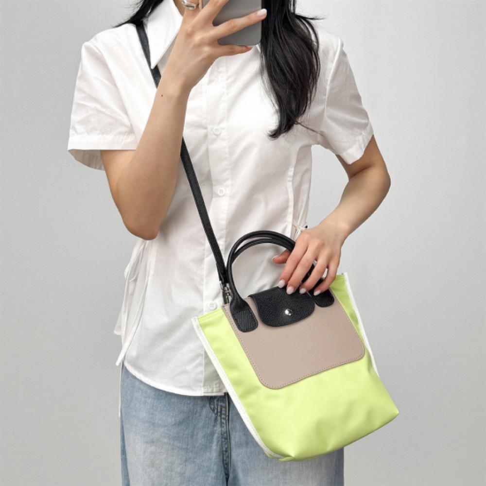New Arrivals Open Run Women Color Block Safety Storage Handle Cross Tote Bag