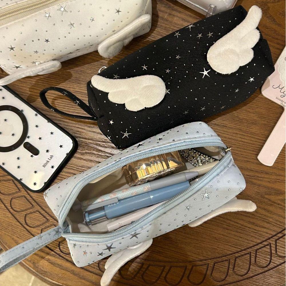 Y2k Wings Star Dots Pencil Case Desktop Storage Pencil Pouch Korean Style Pen Bag School