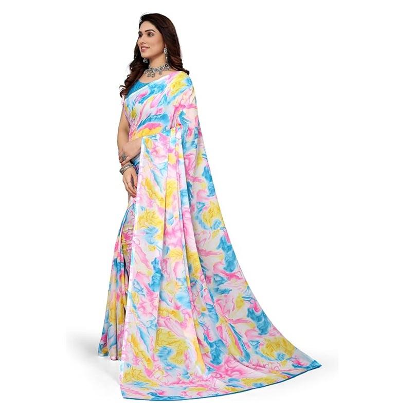 TreegoArt Fashion Women's Georgette Printed Party Wear Colorfull Saree With Unstitched Blouse Piece - Pack of 1