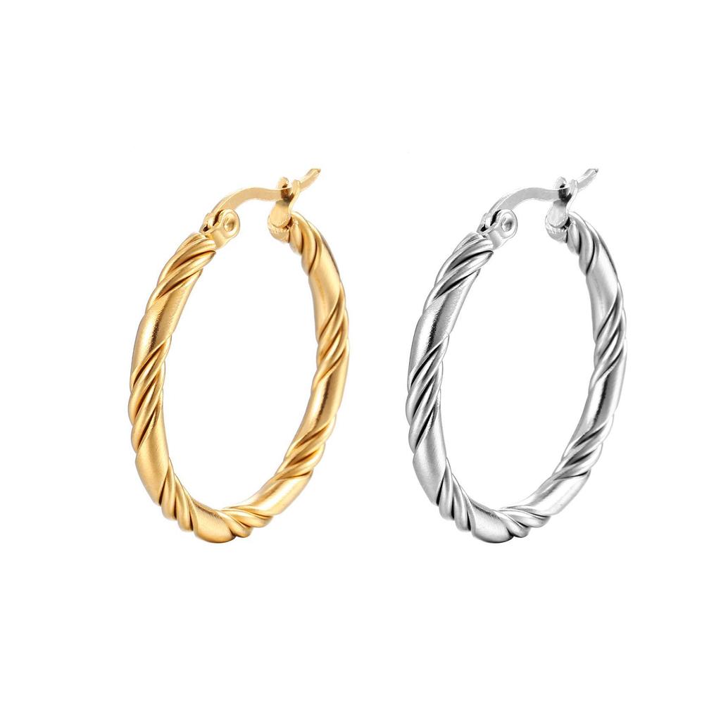 European and American Trendy Twisted Stainless Steel Hoop Earrings - Simple Women's 316 Titanium Steel Design
