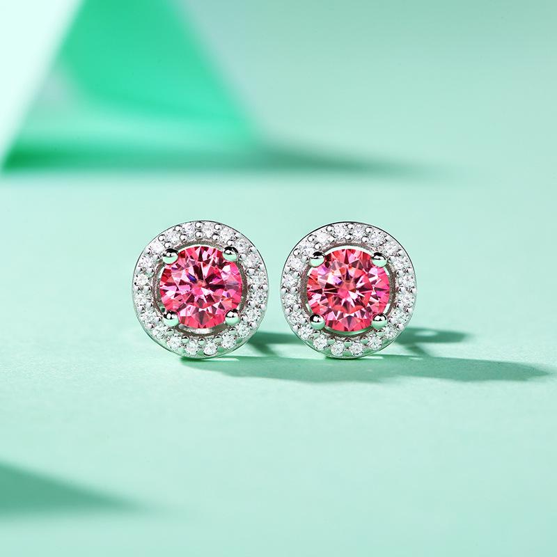 Bague Ringen Серебро S925 с мозаикой из камня Mosan 0,5 карата, круглая сумка, серия новых женских розовых ногтей для ушей