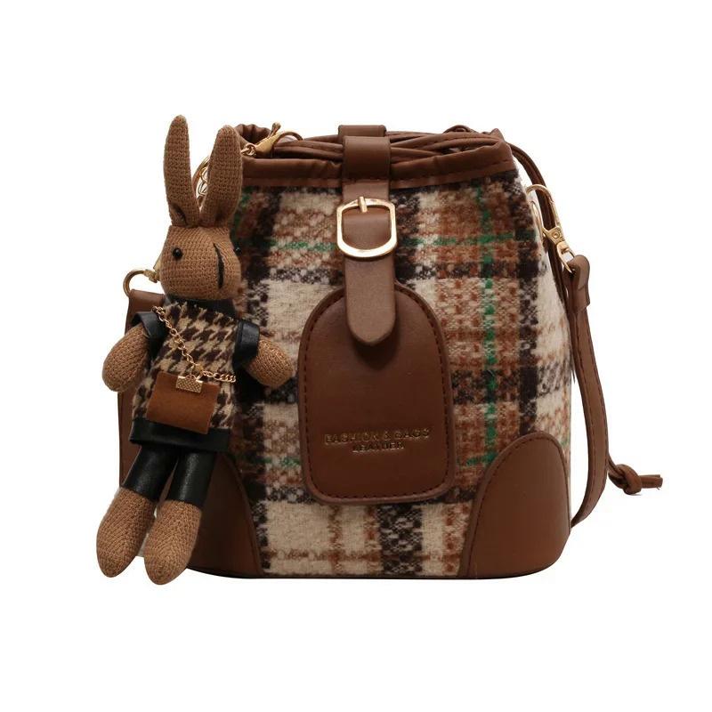 Eagle Bucket Womens Wind Bag Plaid Canvas Shoulder Crossbody Bag