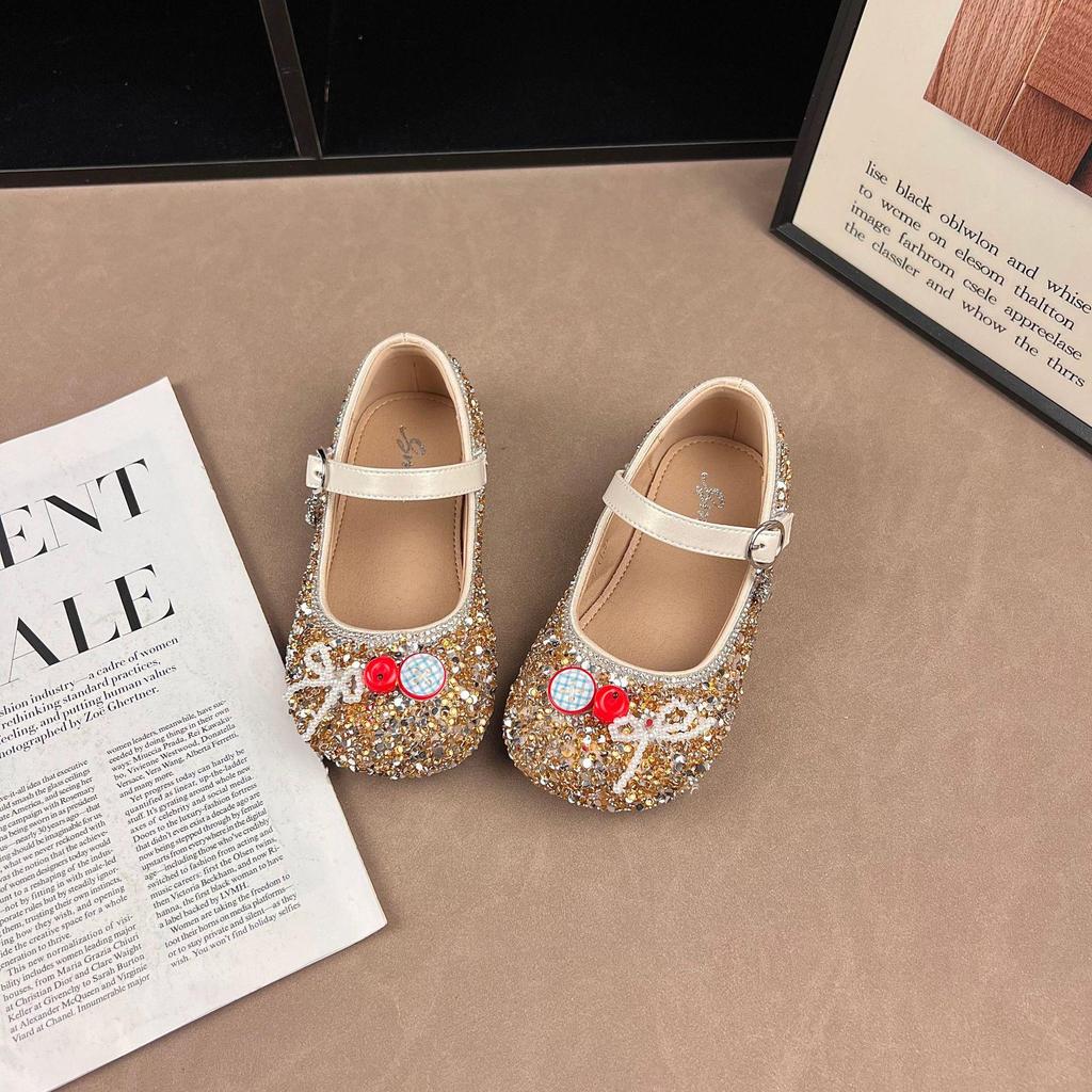 Children's Princess Elsa Crystal Shoes: 2026 Spring/Autumn Girls’ Non-Slip Leather Shoes with Soft Soles, Versatile Korean Style