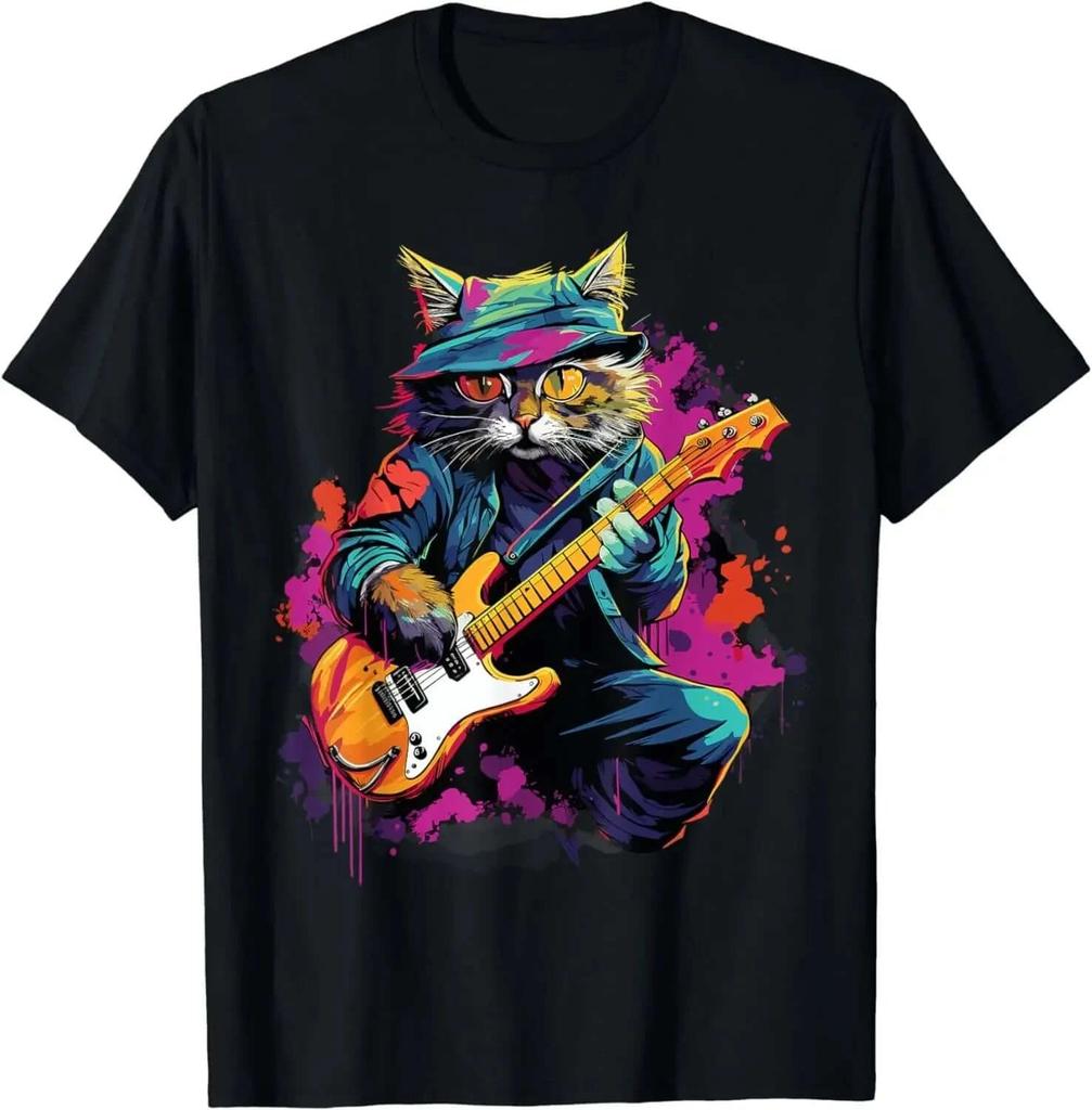 Unisexs Rock Cat Pattern Short Sleeve TShirts Funny 3D Guitar Cat Print Casual T shirt Outdoor Unisex Unisex Y2k Tops Summer Clothing