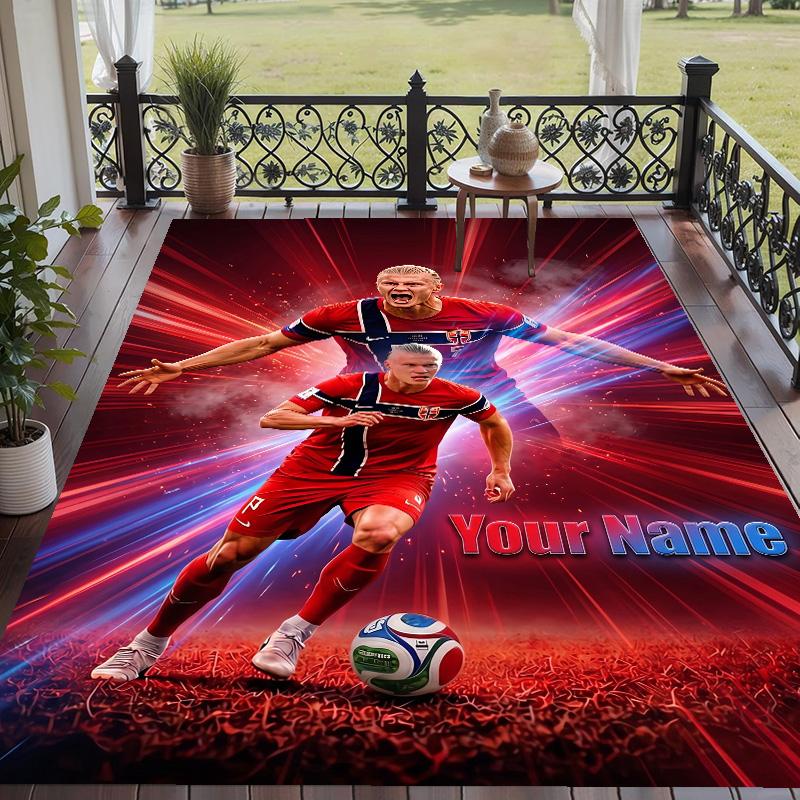 Custom Text Printed Rug Erling Haaland Non Slip Floor Carpet For Home Room Decor