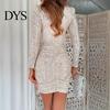 Сетчатое пэчворк платье, женское, для клуба, V-образный вырез, с пайетками, длинный рукав, высокая эластичность, облегающее, однотонное, женское, для банкета знаменитостей, выпускного, коктейльной вечеринки, мини