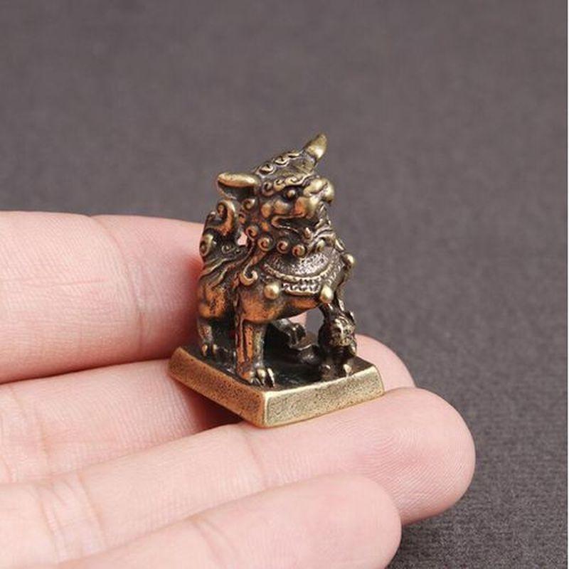 Старый латунный лев, печать удачи, настольное украшение, брелок-подвеска