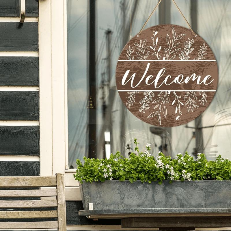 Wood 1pc, 2D Wooden Brown Welcome Sign 7.9Inch/20cm Round Hanging Sign Wall or Door Decor Wall Art, Outdoor Courtyard Decor Party for Door, Wall, Home