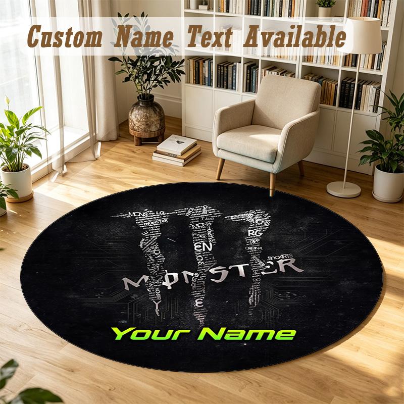 Round Rug Custom NameMonster Energy Pattern Non Slip Carpet Home Floor Decor