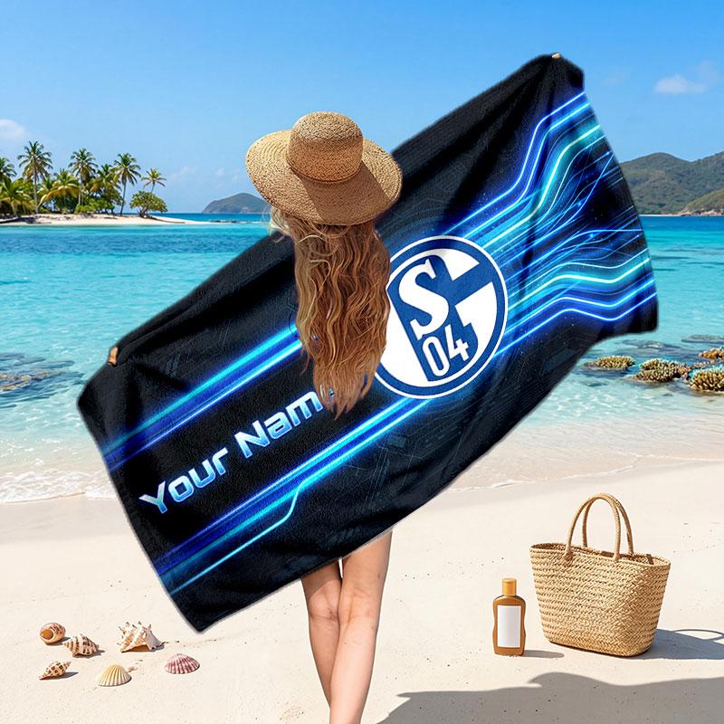 Schalke 04 FC Custom Beach Towel, Personalized Name Text Print, Football Logo Soft Quick‑Dry Towel Holiday Gift