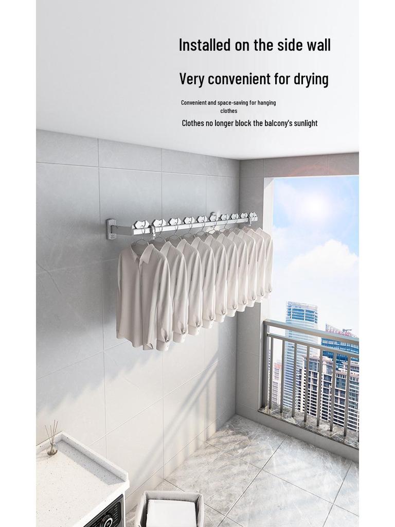 Folding Telescopic Wall-Mounted Clothes Drying Rack for Balcony or Bay Window