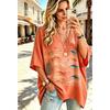 Women's 3D Printed T-shirt, Plus Size V-neck Women's Ethnic Style, European and American Art Three-quarters Bat Sleeve Casual Top
