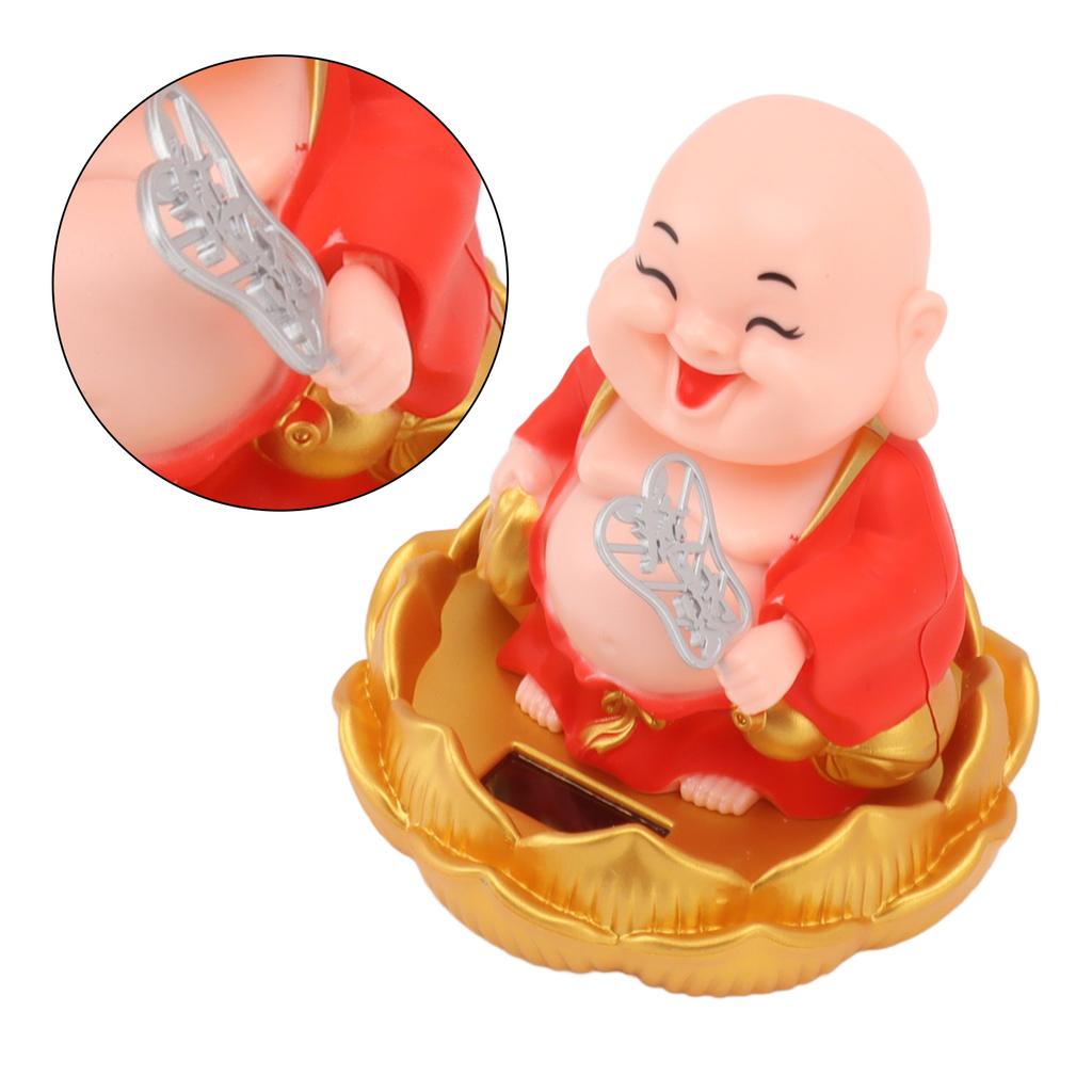 Solar Buddha Statue Solar Nodding Maitreya Car Ornament Decoration Shaking Head Toy for Wealth and