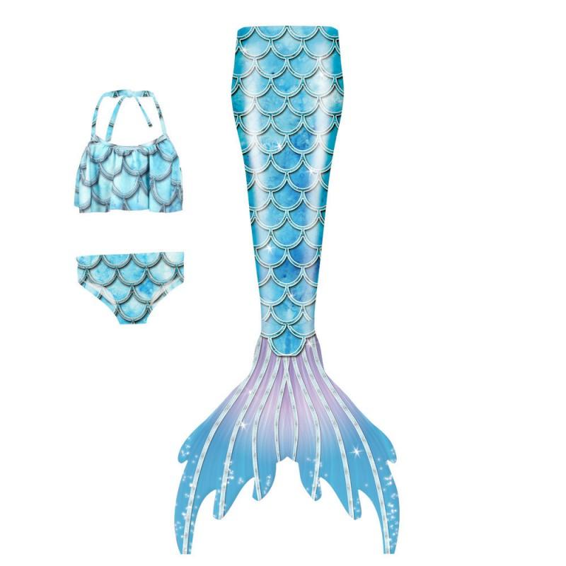 Girls Mermaid Swimsuit With Tail Fin Costume Swimming Pool Beach Performance Kids Swimwear Set