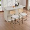 Modern Bar Stool in High-Gloss Design, 2 Chairs per Pack, Seat Made of Chenille Fabric, Backrest with Wood Frame and Rattan Look, Metal Legs.-Ivory