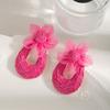 Sweet Mesh Flower Earrings U-shaped Beach Drop Earrings Straw Weave Earrings  Girls Gift