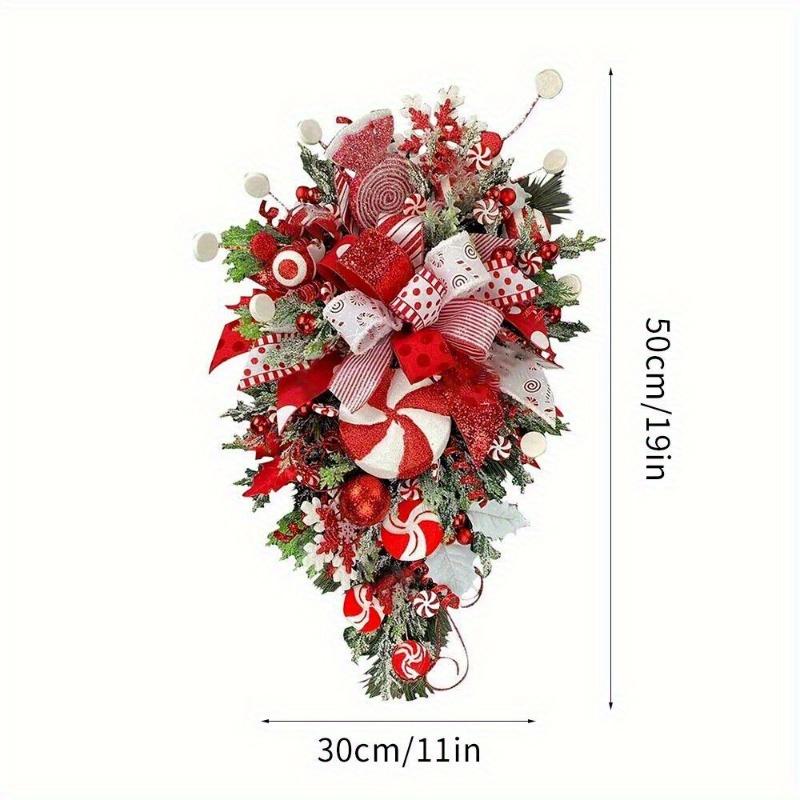 Sweet Christmas Wreath Garland Candy Cane Bow Ornament Xmas Front Door Hanging Wall Home Decor