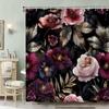 1 шт. Бархатистые пионы и темная листва Занавеска для душа - Малиновый, Розовый, Фиолетовый, Белые цветы на черном, Полиэстер, Стильный декор для ванной