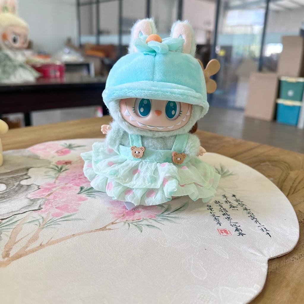 Наряд для куклы Лабубу 17 см с плиссированной юбкой, заколкой для волос в виде цветка и набором шляп-бейсболок, Аксессуары для одежды Лабубу