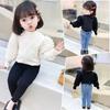 Girls' Base Shirt Spring and Autumn Half High Neck Bubble Sleeves Thickened Children's Long Sleeved T-shirt Women's Top