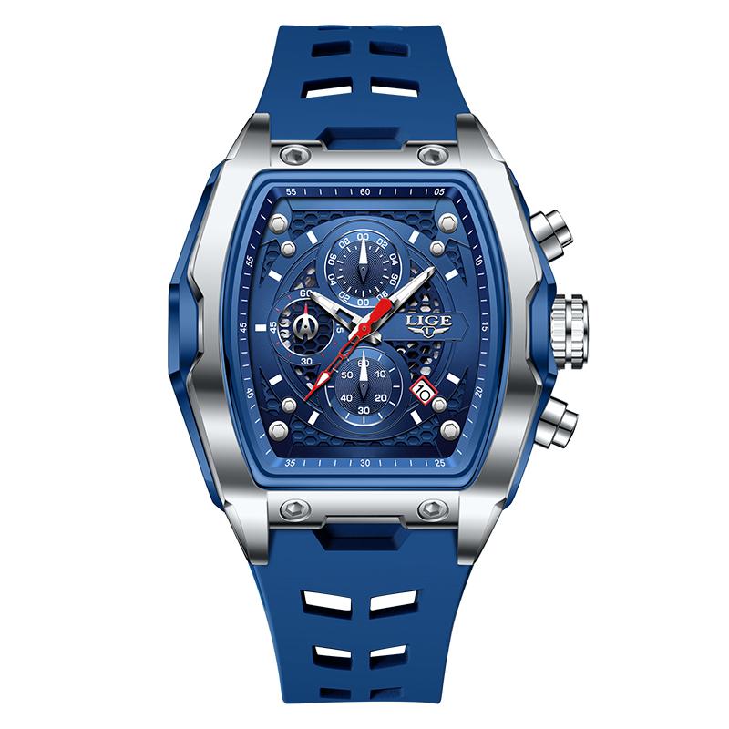 LIGE Military Man Watch Fashion Waterproof Silicone Strap Quartz Watches Calendar Luminous Men's Watch Chronograph Casual Clock