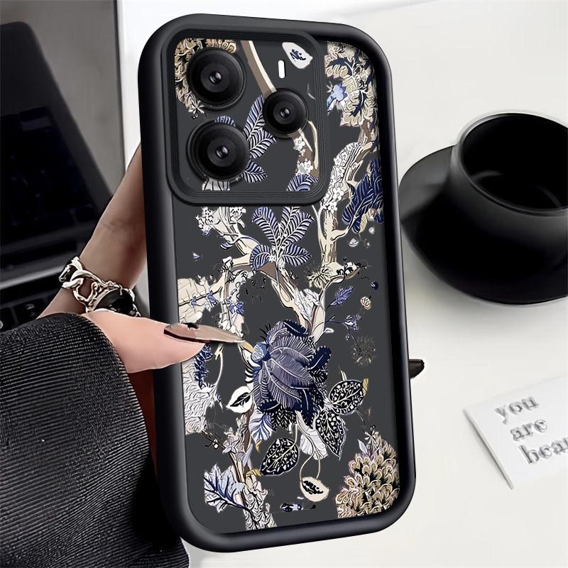 Luxury Retro Dark Floral Pattern Case For Xiaomi Redmi Note 14 13 Pro 5G 12 11 Funda Xiaomi 14T 13T 11T Pro Shockproof Bumper Silicone Cover