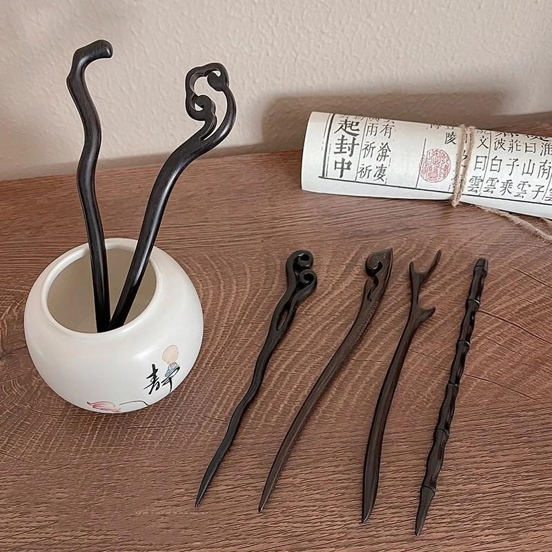 Новая женская мода Простая черная деревянная заколка для волос Взрослые милые заколки Женские аксессуары для волос Головные уборы