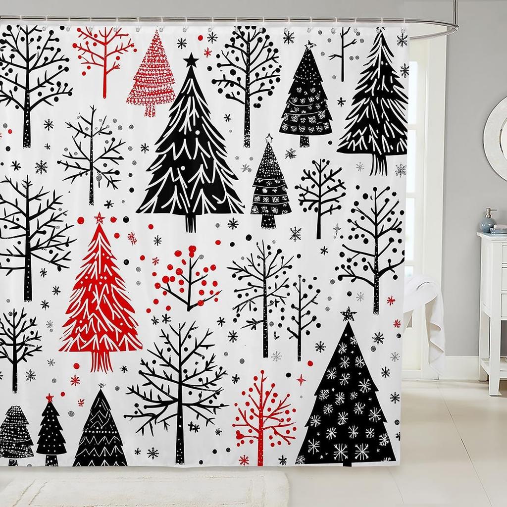 GAEChristmas Счастливый Санта-Клаус Занавеска для душа Красные Рождественские Украшения Тканевая Занавеска для душа, Белый Снежинка Ванная Комната Занавеска для душа