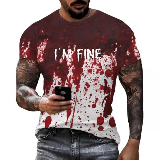 Мужская футболка на Хэллоуин, жуткая футболка с коротким рукавом и круглым вырезом, футболка с принтом пятен крови для наряда на Хэллоуин, вечеринка в стиле хоррор
