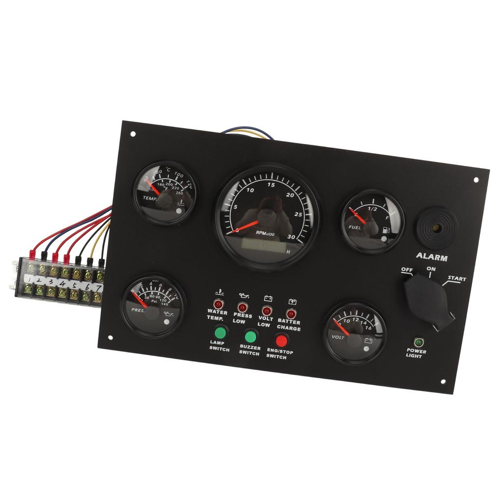 300x190mm Engine Boat Instrument Panel Water Oil Temperature Oil Level Voltage Tachometer 5 Gauge Set for Yachts RVs