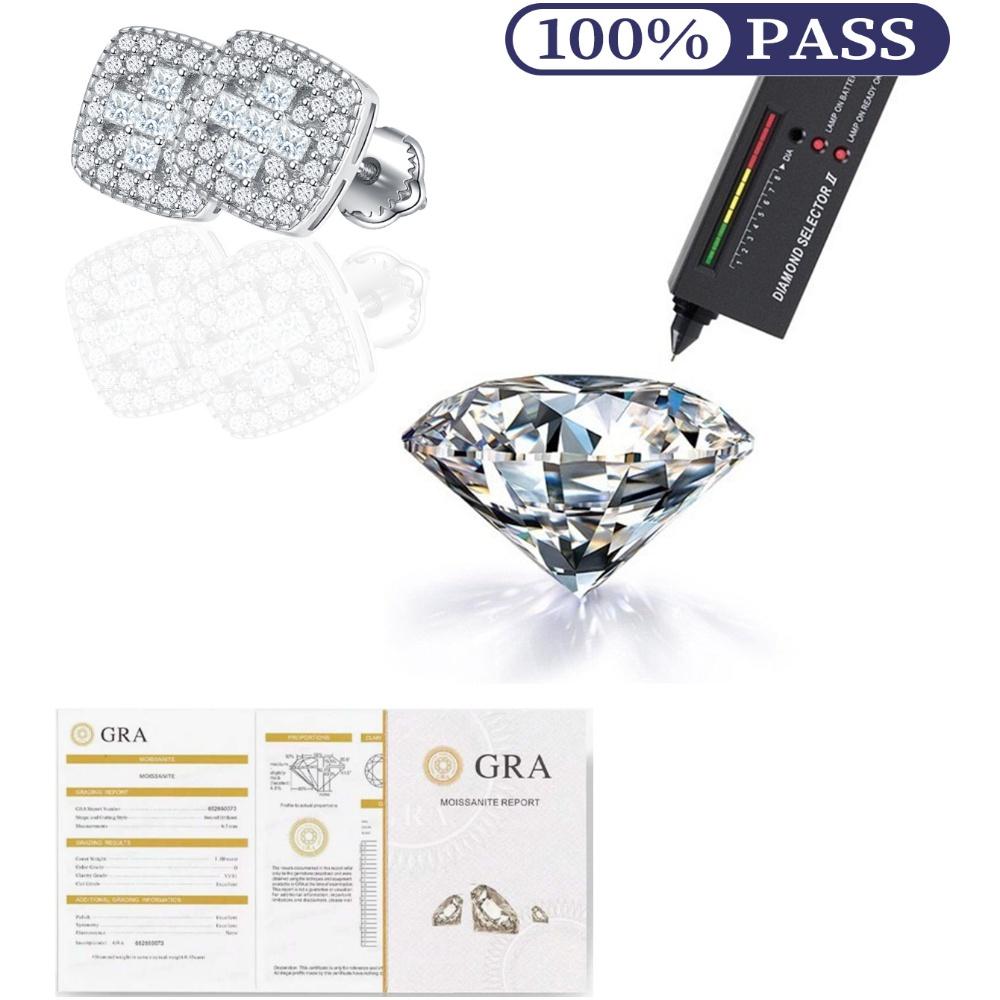 925 Sterling Silver Square Moissanite Earrings Silver 925 Unique Stud Earrings for Women