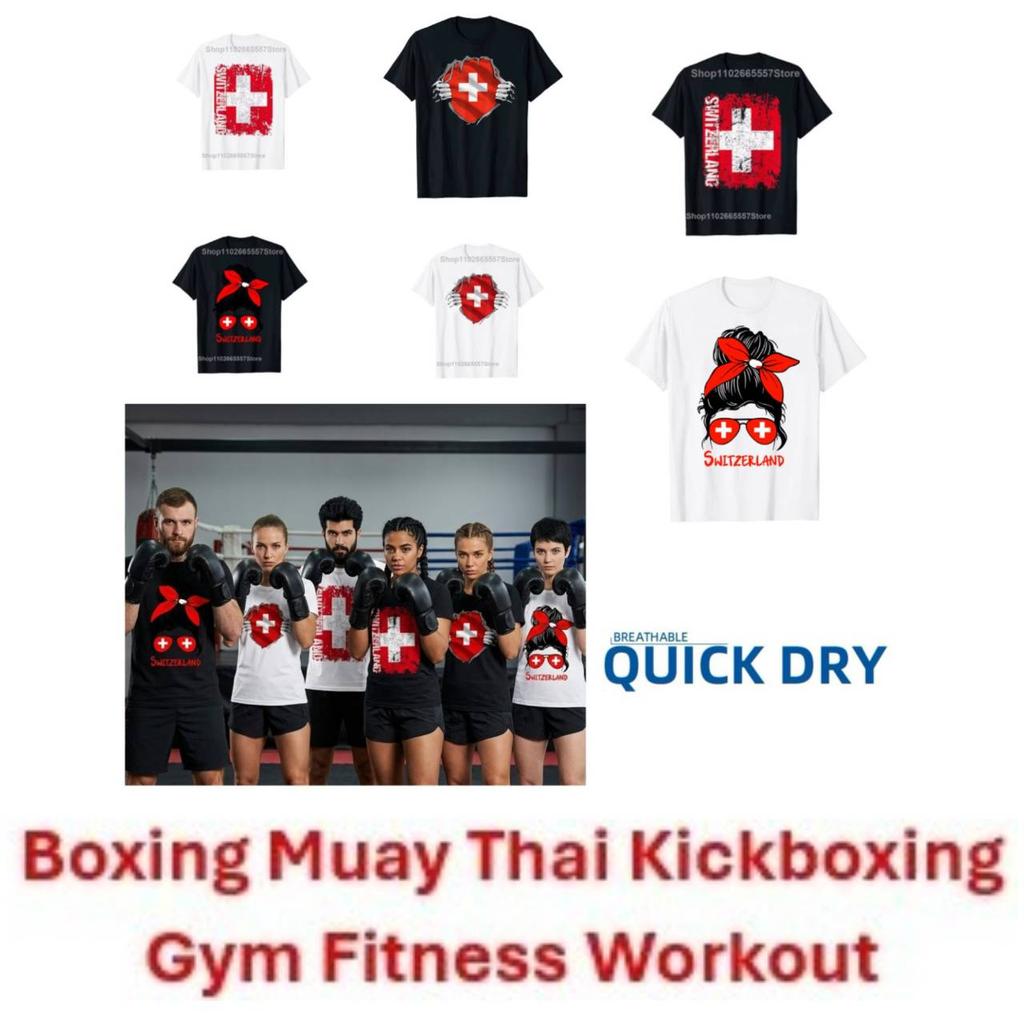 Switzerland Swiss Tshirt MMA Boxing Muay Thai National Flag Training Print 3D Short Sleeve Unisex Women Men Quick Dry Fitness Workout Gym Sport Casual