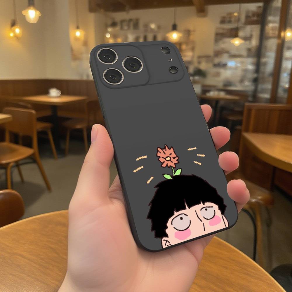 Чехол для телефона с аниме Mob Psycho 100 для iPhone 17,16,15,14,13,12,11,Pro,XS,Max,XR,Plus,E,SE4,Mini Черный Мягкий Чехол