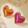 Colorful acrylic heart-shaped spray-painted earrings—Valentine's Day fashionable spring-colored earrings